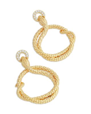 Pav&eacute; Ring Holding Serpent Drop Hoop Earrings 