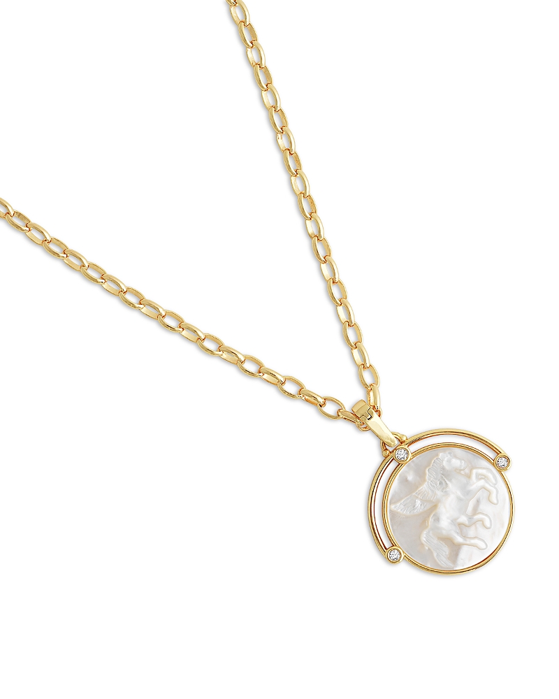 Anabel Aram Pave & Mother Of Pearl Pegasus Coin Pendant Necklace, 18.5