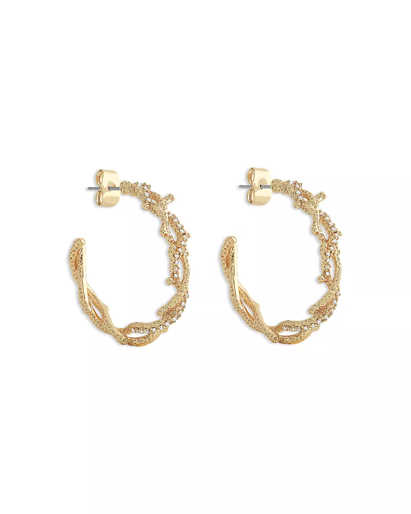 Anabel Aram Pave Coral Hoop Earrings