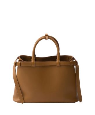 Buckle Medium Leather Handbag with Double Belt