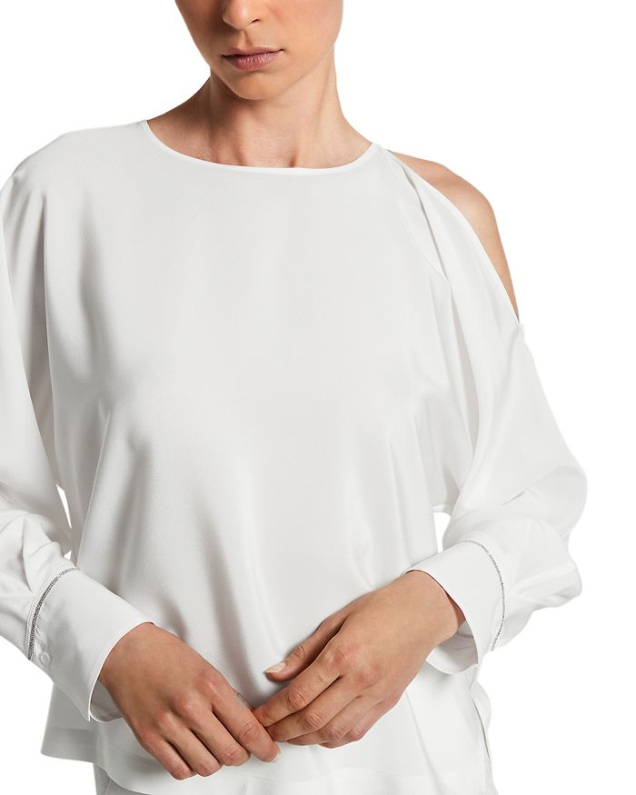 Silk Blend Cold Shoulder Blouse