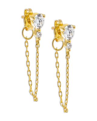 By Adina Eden - Double Cubic Zirconia Chain Front To Back Earrings