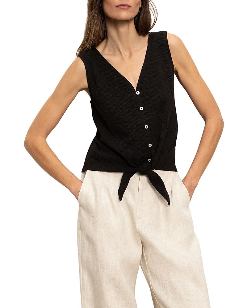 Sanctuary Vacation Textured Tie Front Button-up Tank