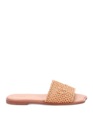 Women's Flower Raffia Slide Sandals