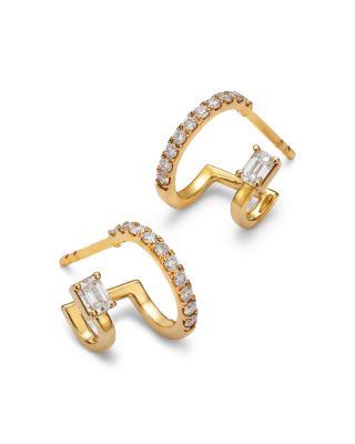 Diamond Two Piercing Look Huggie Earrings in 14K Yellow Gold, 0.37 tcw