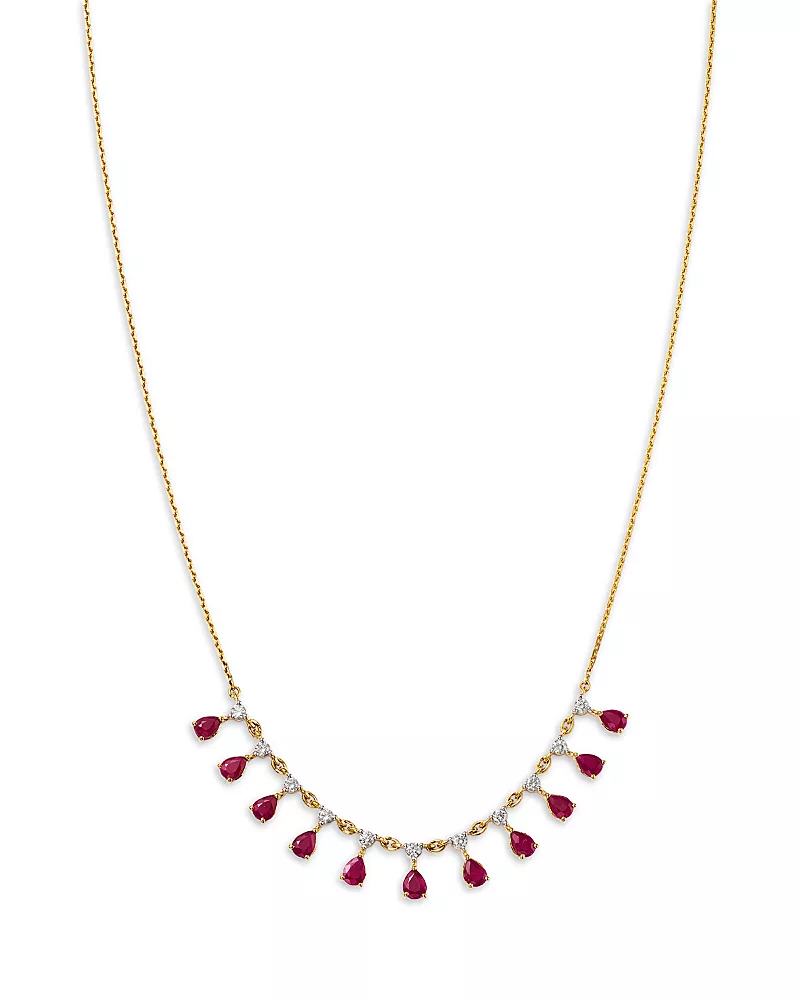 Bloomingdale's Fine Collection Ruby & Diamond Droplet Station Necklace in 14K Yellow Gold, 18