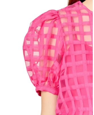 Women's Plaid Sheer Puff Sleeve Top