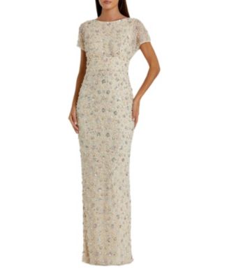 Mac Duggal - Floral Embellished Mesh Fitted Blouson Gown