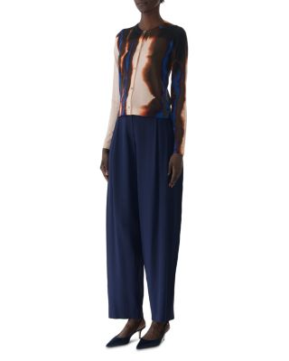 Burned Striped Wool Crewneck Cardigan Sweater 