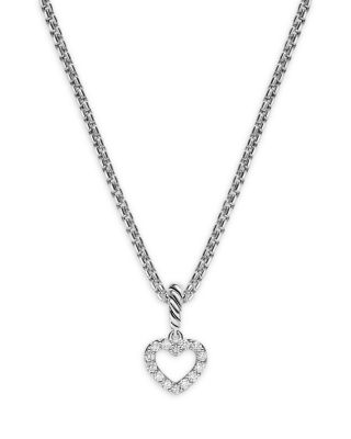 Micro Pav&eacute; Open Heart Amulet in Sterling Silver with Diamonds, 6.8mm