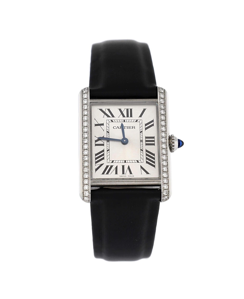 Pre-owned Pre-owned Cartier Cartier Must De Cartier Tank Quartz Watch In Stainless Steel And Satin With Diamond Bezel In Silver