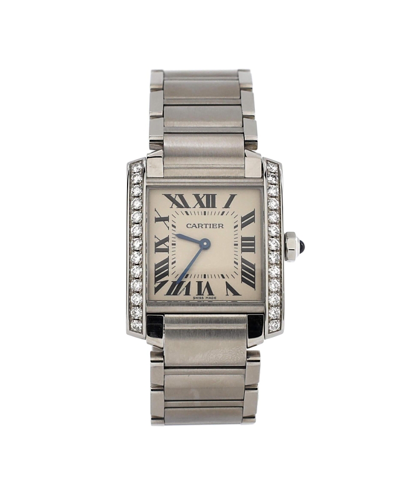 Pre-owned Pre-owned Cartier Cartier Tank Francaise Quartz Watch In Stainless Steel With Diamond Bezel 25mm