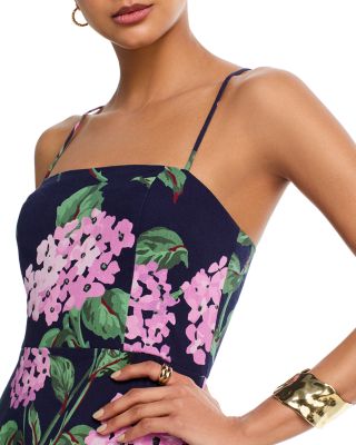 Linen Floral Square Neck Midi Dress - Exclusive