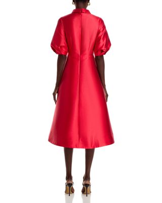 Gazar Border Print Puff-Sleeve Dress