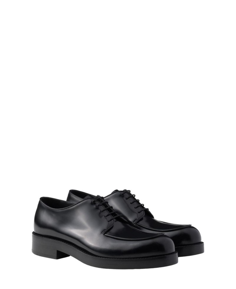 Prada Men's Brushed Leather Derby Shoes in Black