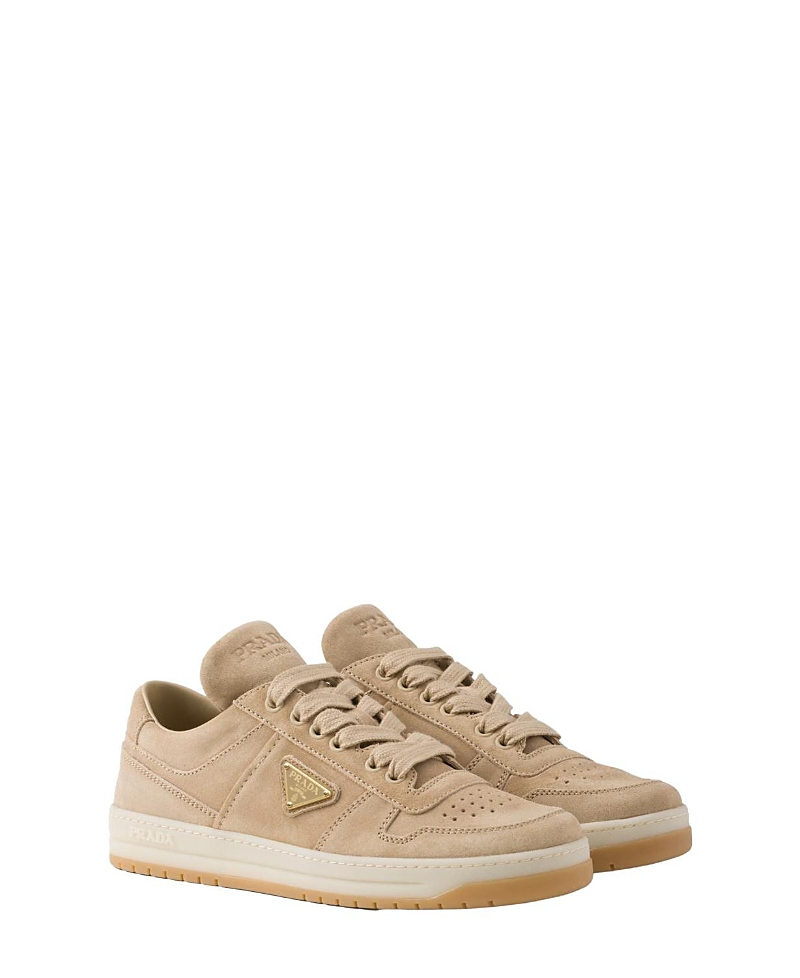 Prada Downtown Suede Low-top Sneakers In Neutral
