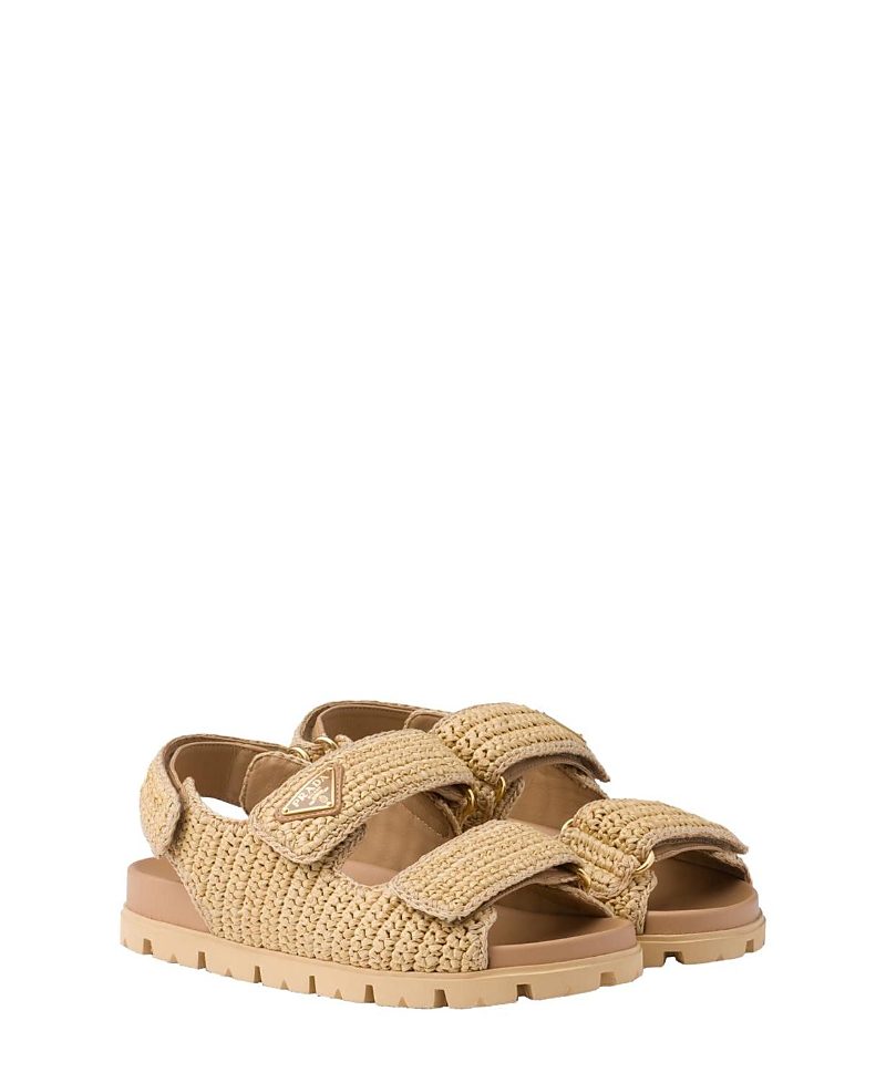 Prada Woven Design Sandals With Adjustable Straps And Chunky Sole In Neutral