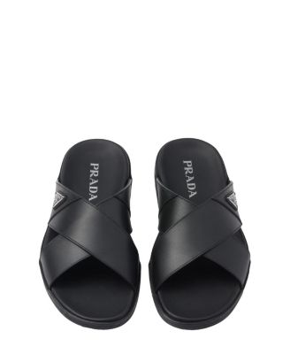 Men's Leather Crisscross Slides