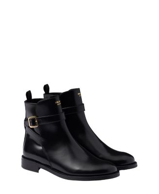 Prada - Women's Brushed Leather Ankle Boots with Strap
