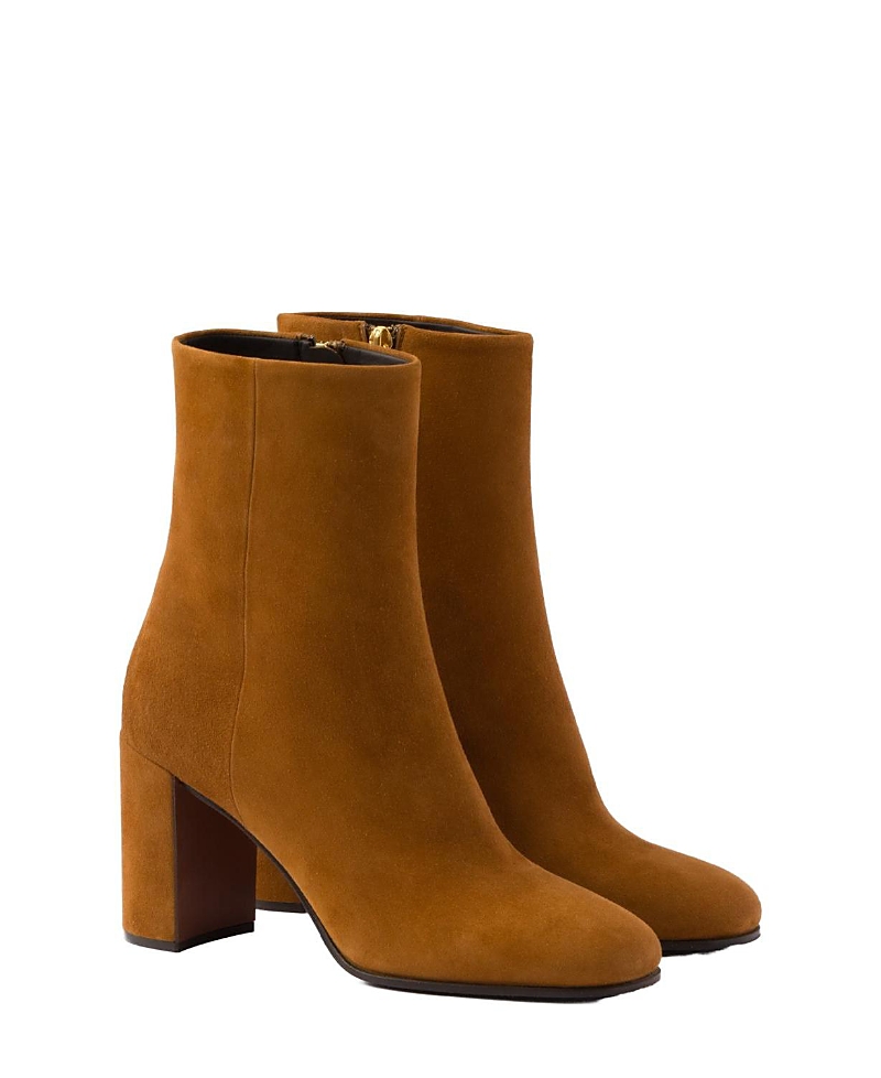 Prada Suede Block-heel Ankle Boots In Brown