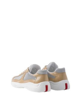 Men's Patent Leather and Technical Fabric America's Cup Sneakers in Neutral