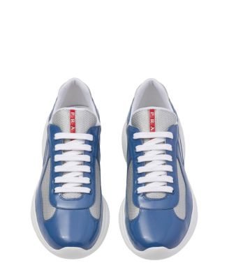Men's Patent Leather and Technical Fabric America's Cup Sneakers in Dark Blue