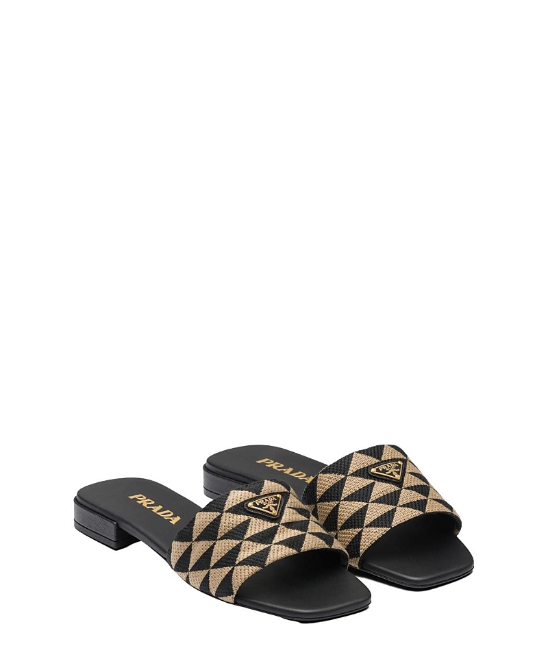 Shop Prada Women's Embroidered Fabric Slides In Black