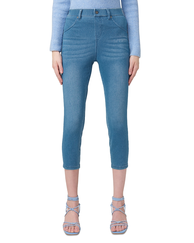 Hue High Rise Ultra Soft Denim Capri Leggings In Medium Wash In Blue