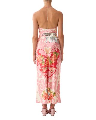 Silk Chain Detail Printed Slip Dress