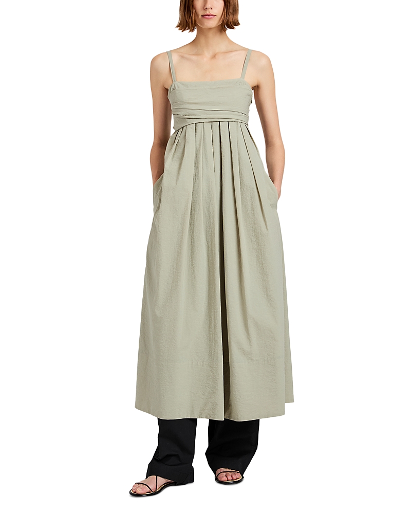 Proenza Schouler White Label Claudine Open-back Pleated Poplin Midi Dress In Green