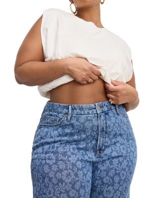 Good Waist Cropped Palazzo Jeans in Hibiscus Bloom