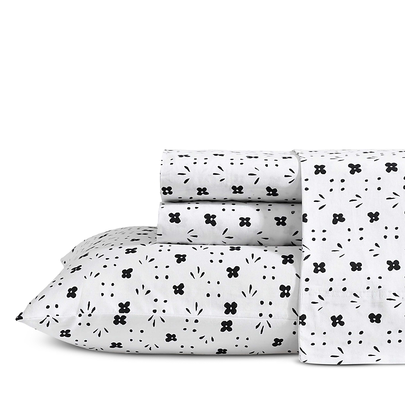 Marimekko Kukkaketo Cotton Percale Four Piece Sheet Set, Full In Black