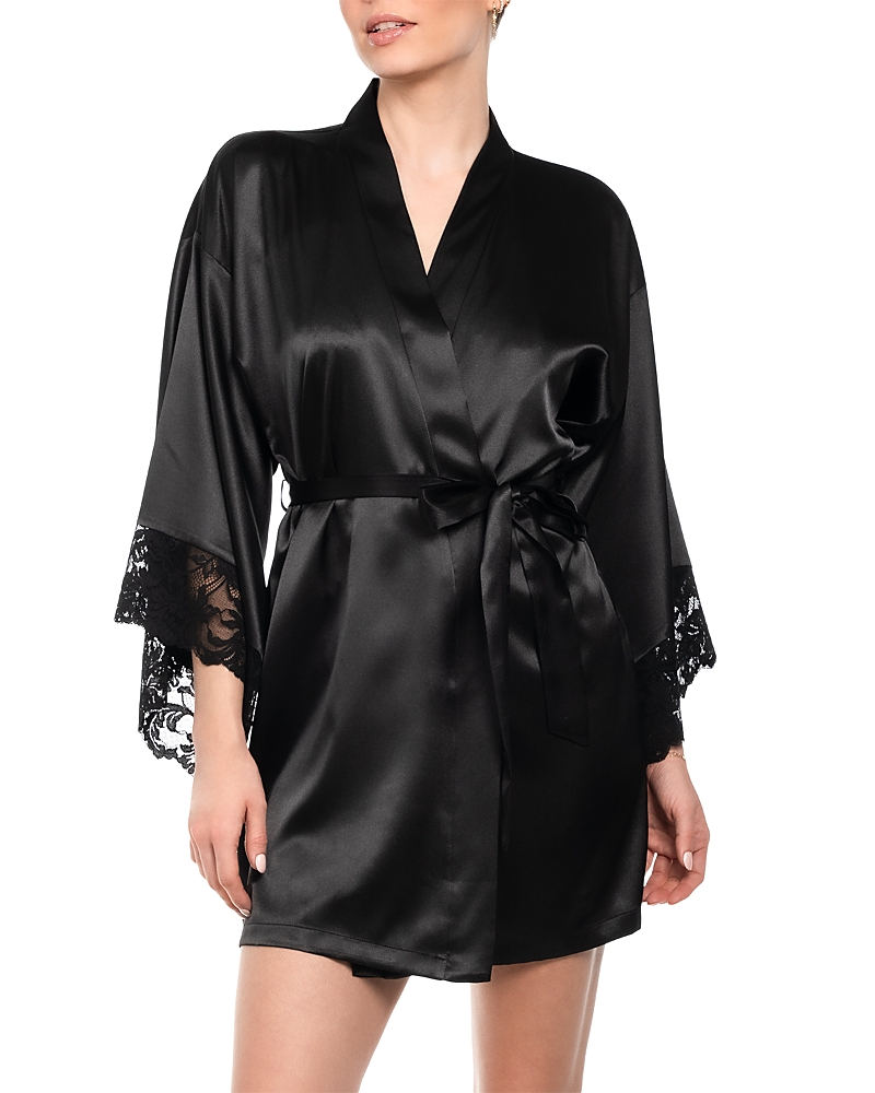 In Bloom By Jonquil Rosalie Lace Trim Satin Wrap In Black