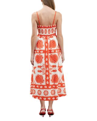 Printed Scallop Neck Midi Dress
