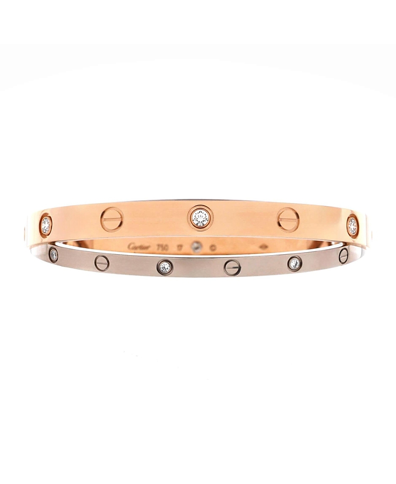 Pre-owned Pre-owned Cartier Cartier Double Love Bracelet 18k Rose Gold With 18k White Gold With Diamonds