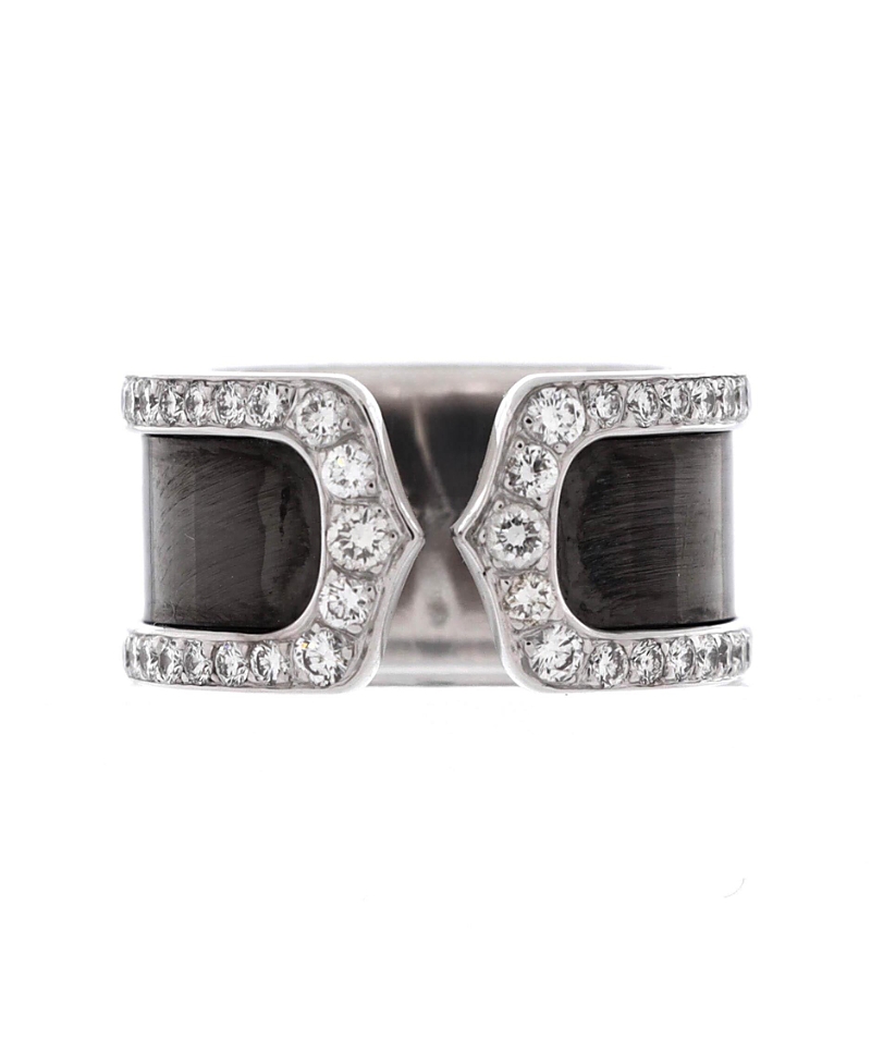 Pre-owned Pre-owned Cartier Cartier C De Cartier Ring 18k White Gold With Diamonds And Enamel