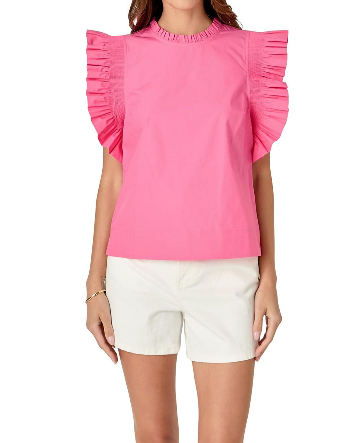 English Factory Women's Ruffle Sleeve Poplin Top