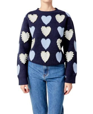  Women's Pearl with Heart Pattern Sweater