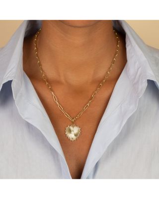 Pav&eacute; Accented Ridged Heart Pendant Lariat Necklace, 17"