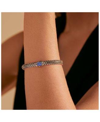 Sterling Silver Classic Chain Black & Blue Sapphire Reversible Bracelet