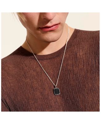 Men's Sterling Silver ID Black Sapphire Tag Pendant Necklace, 22" 