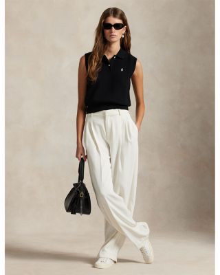 Cotton Cropped Sleeveless Polo Sweater