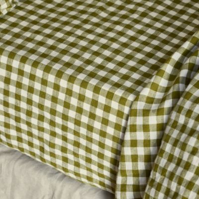 Gingham Linen Fitted Sheet, Queen