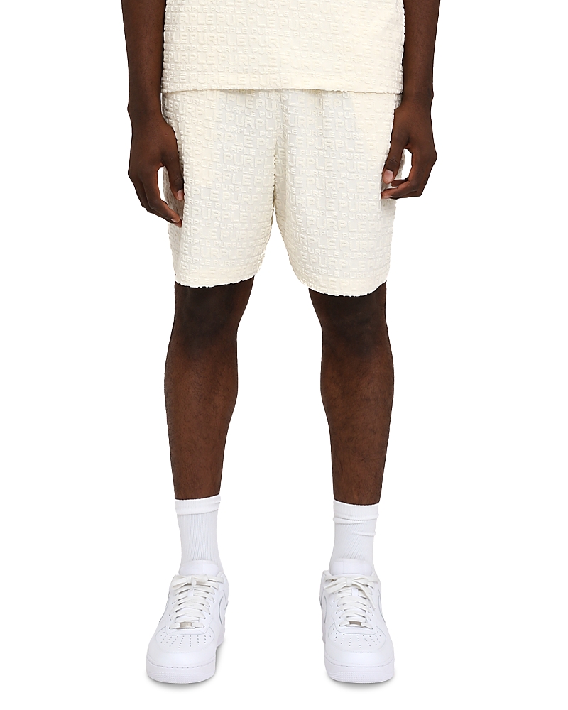 Purple Brand Relaxed Fit Terry Jacquard Shorts In White