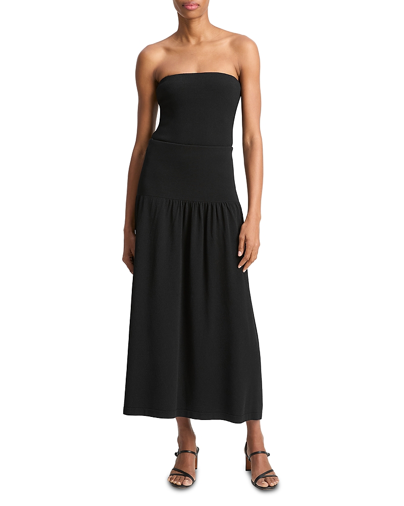 Vince Strapless Compact Drop Waist Dress In Black