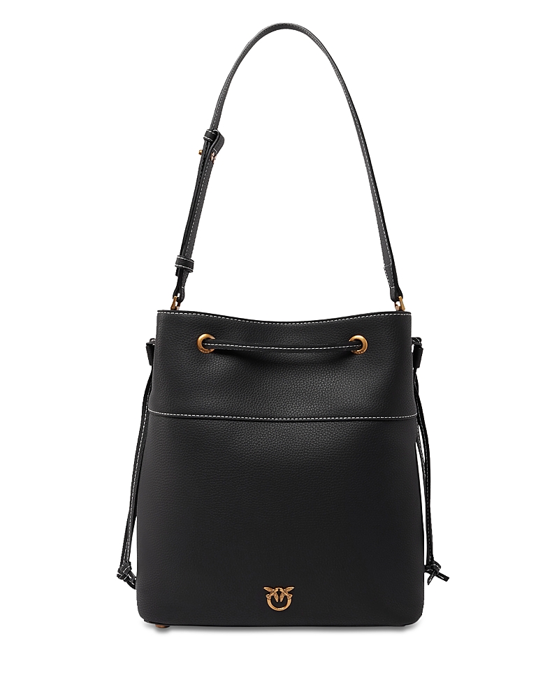 Pinko Leather Shoulder Bag With Gold Accents In Black