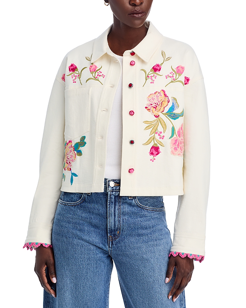 Johnny Was Crochet Cropped Denim Jacket