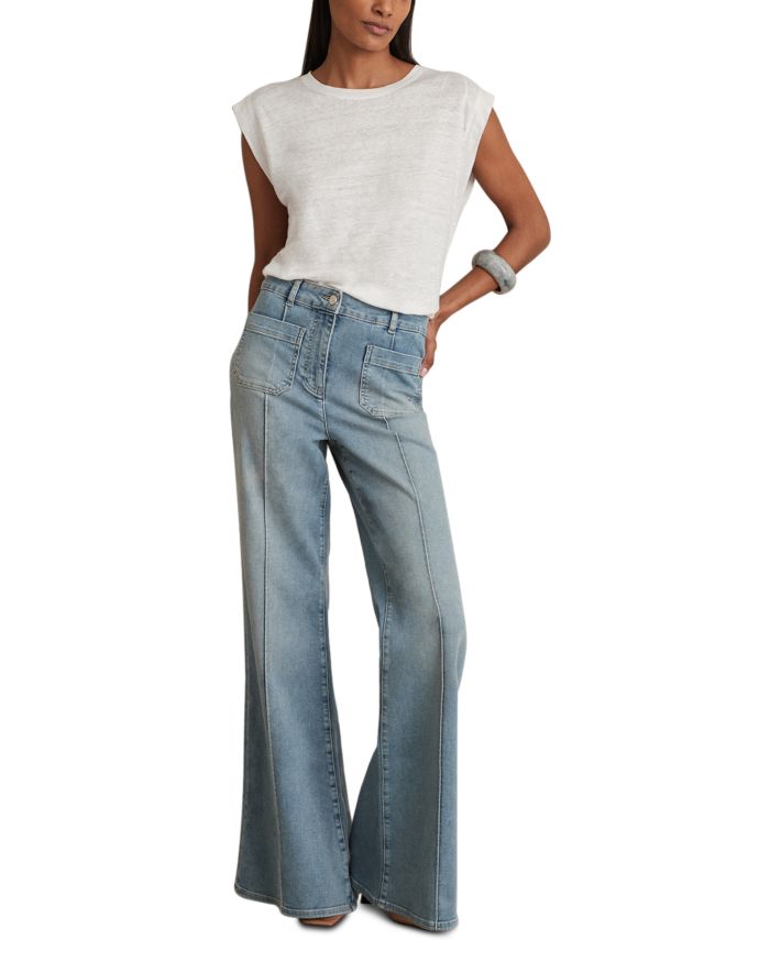 Sakura Flare Patch Pocket Jeans Light Blue