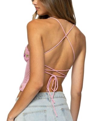 Quince Backless Embroidered Crochet Top