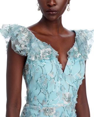 V-Neck 3D Flower Sleeveless Gown